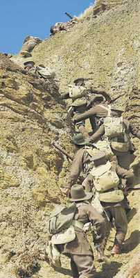 The ANZACs climbing up from the beach